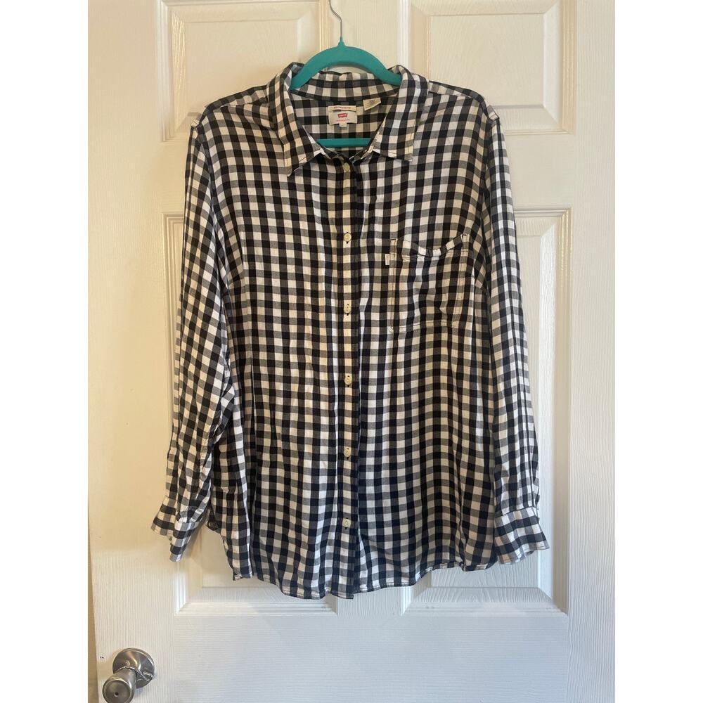 Levi’s Boyfriend Fit Buffalo Black White Plaid Button Down Shirt Size XXL